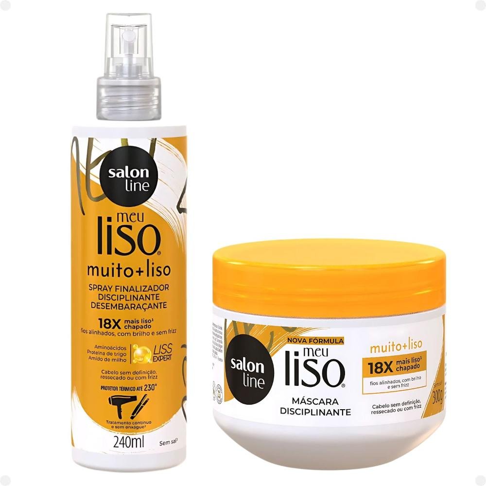 Kit Salon Line Meu Liso Muito + Liso Disciplinante: Shampoo 300ml e Condicionador 200ml + Máscara de Tratameto 300g e Spray Finalizador 240ml ÚNICO 5