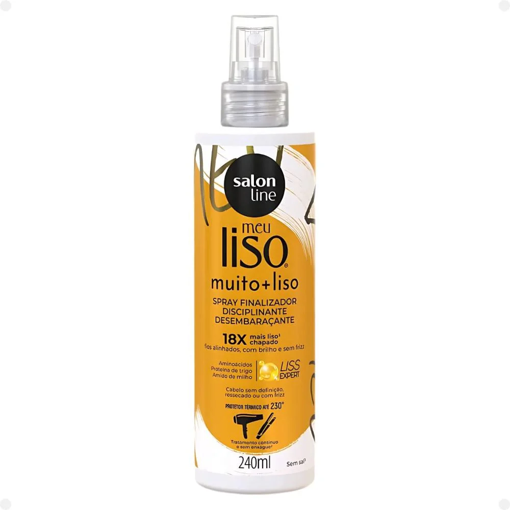 Kit Salon Line Meu Liso Muito + Liso Disciplinante: Shampoo 300ml e Condicionador 200ml + Spray Finalizador 240ml ÚNICO 5