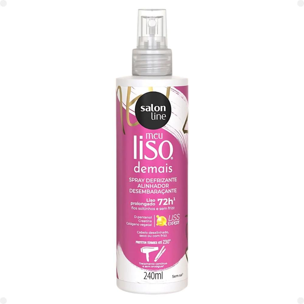 Kit Salon Line Meu Liso Demais Alinhador: Shampoo 300ml e Condicionador 200ml + Spray Defrizante Desembaraçante 240ml ÚNICO 5
