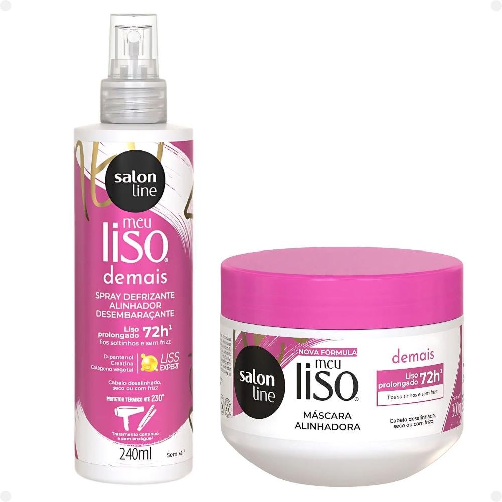 Kit Salon Line Meu Liso Demais Alinhador: Shampoo 300ml e Condicionador 200ml + Creme de Tratamento 300g e Spray Defrizante Desembaraçante 240ml  ÚNICO 5