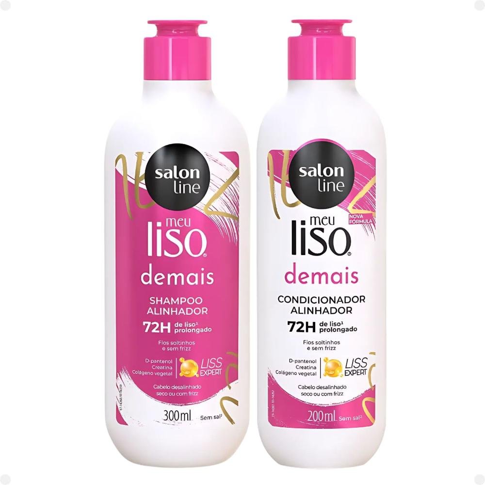 Kit Salon Line Meu Liso Demais Alinhador: Shampoo 300ml e Condicionador 200ml + Creme de Tratamento 300g e Defrizante Desembaraçante 240ml ÚNICO 3