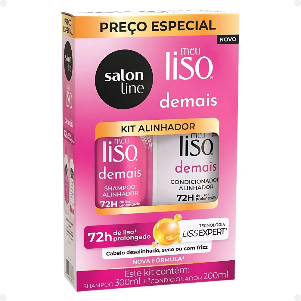 Kit Salon Line Meu Liso Demais Alinhador: Shampoo 300ml e Condicionador 200ml + Creme de Tratamento 300g e Defrizante Desembaraçante 240ml ÚNICO 4