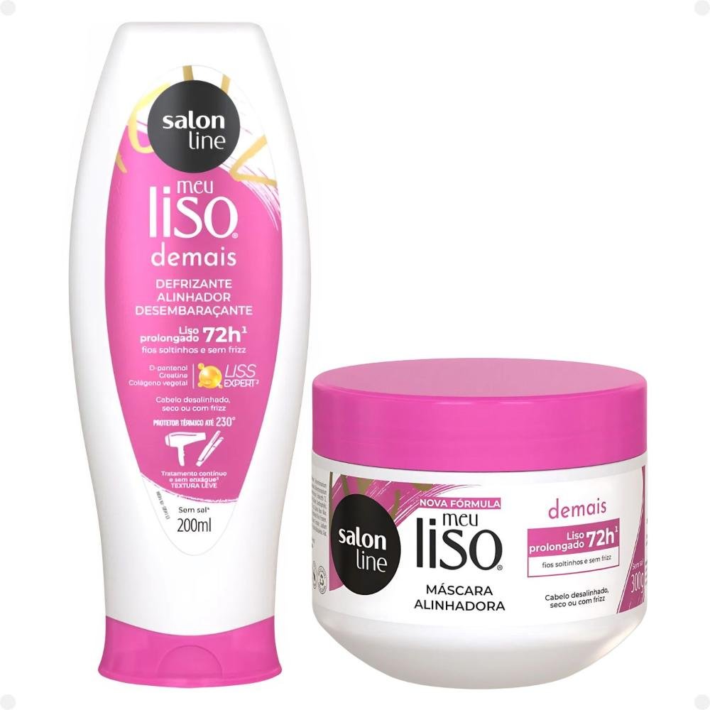 Kit Salon Line Meu Liso Demais Alinhador: Shampoo 300ml e Condicionador 200ml + Creme de Tratamento 300g e Defrizante Desembaraçante 240ml ÚNICO 5