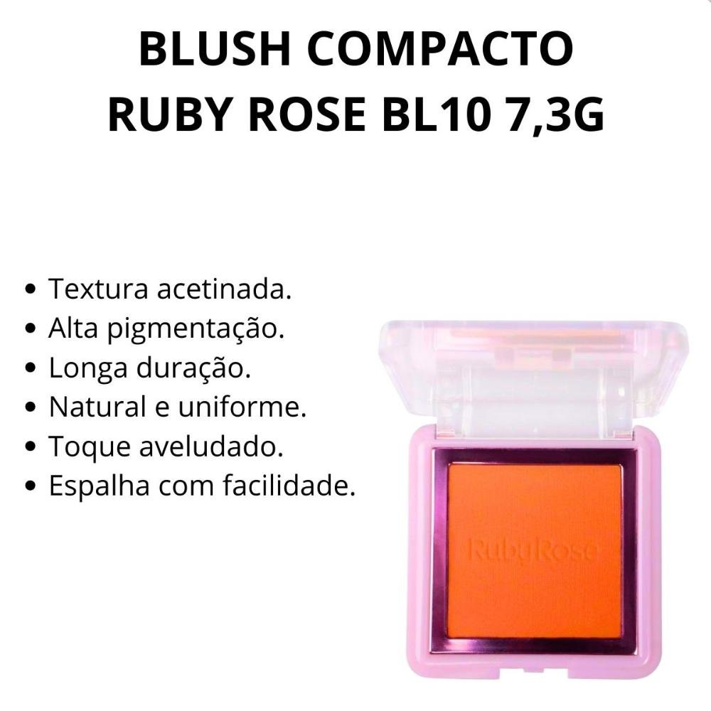 Blush Compacto Ruby Rose Textura Acetinada Bl10 7,3g Cor Bl10 2
