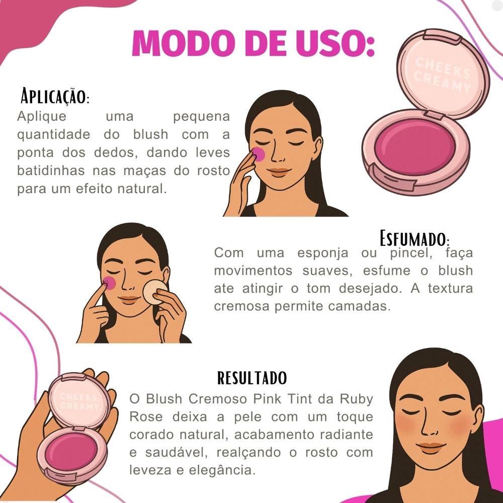 Blush Cremoso Ruby Rose Creamy Cheeks Pink Tint HB-M02-2 5,5g Pink Tint 4
