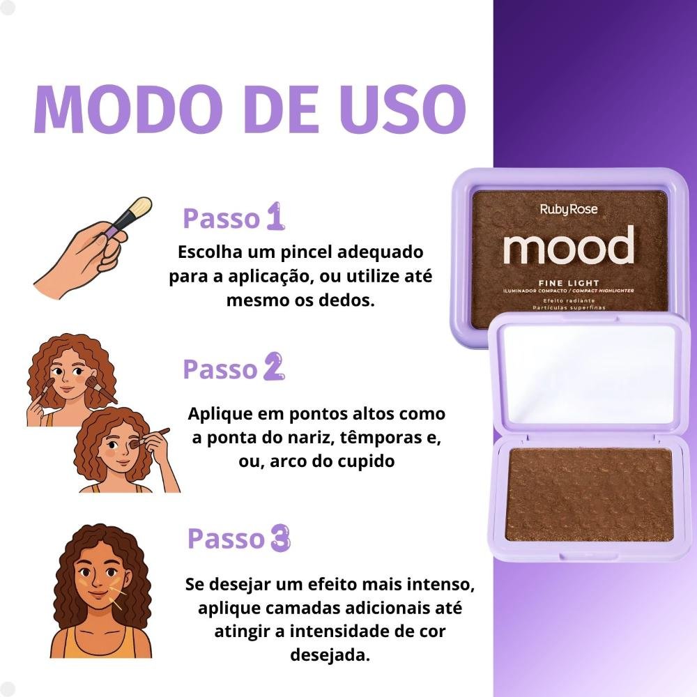 Iluminador Compacto Ruby Rose Mood Fine Light Efeito Radiante Mlf02 Cor MFL02 5