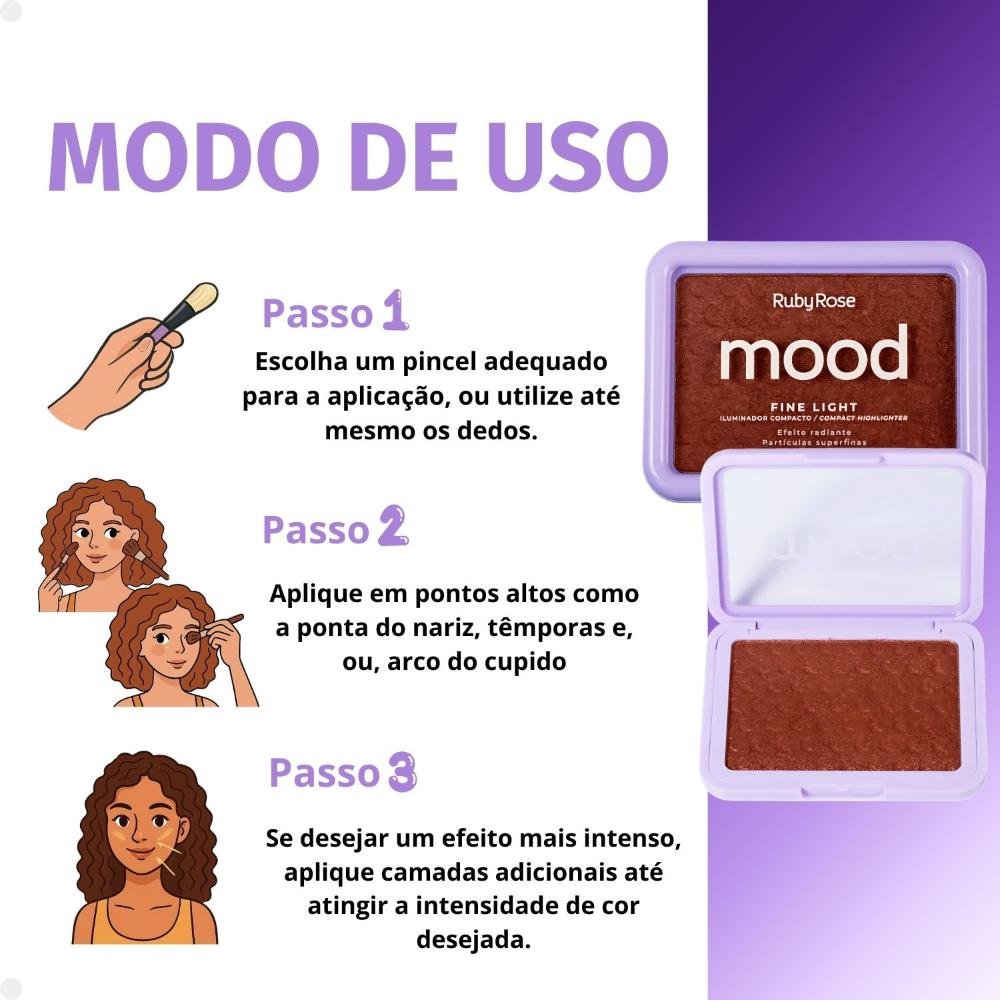 Iluminador Compacto Ruby Rose Mood Fine Light Efeito Radiante Mlf03 Cor MFL03 5