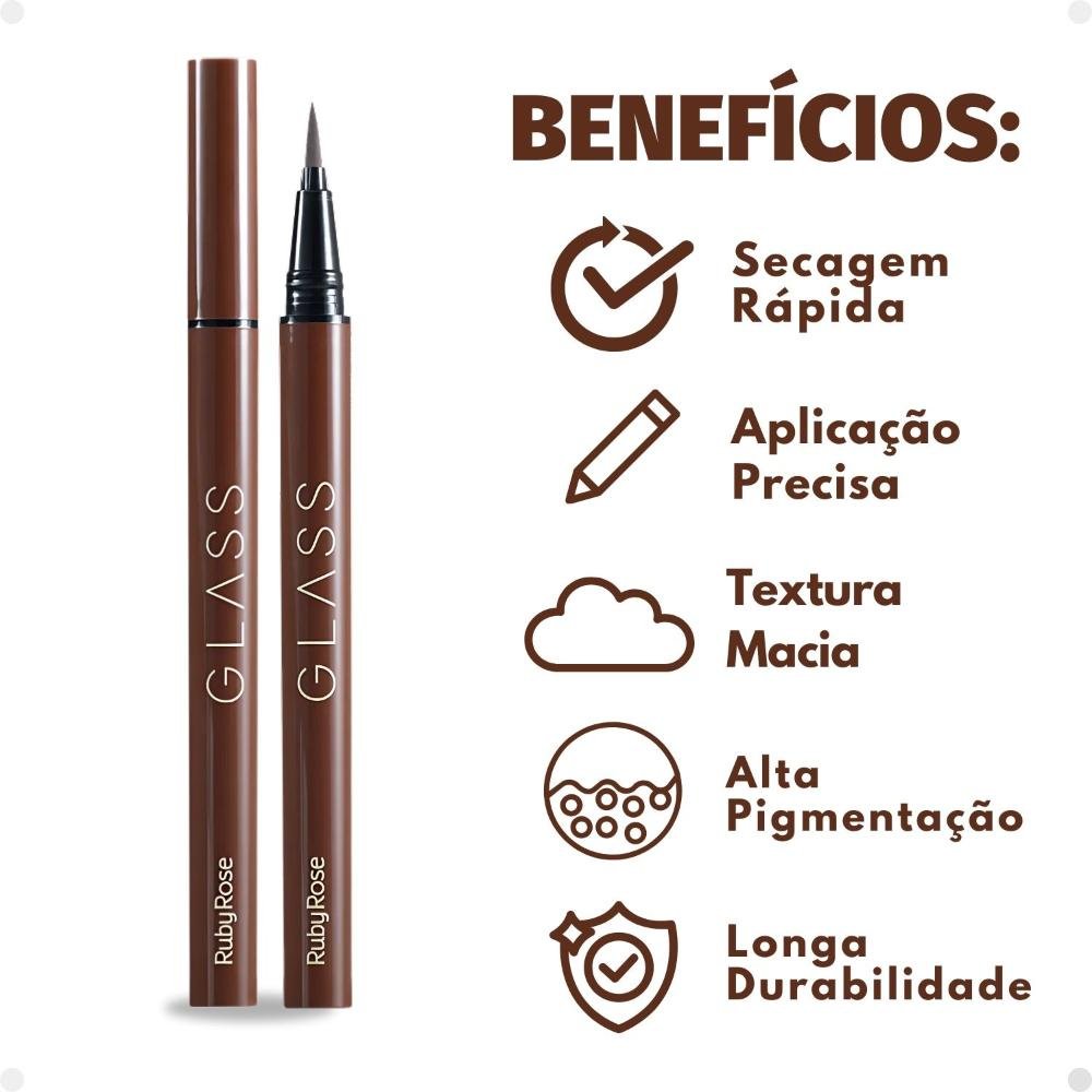 Caneta Delineadora Marrom Ruby Rose Glass Dark Brown Be02 6g Hb-527-2 Dark Brown 2