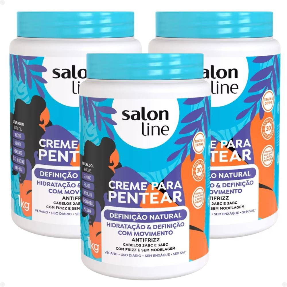 Kit Salon Line Definição Natural: 3 Creme Para Pentear 1kg ÚNICO 1