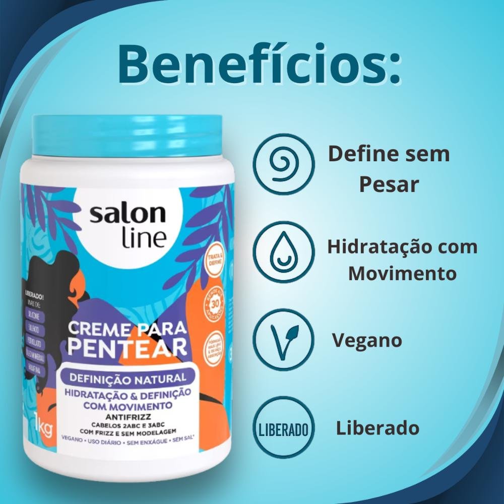 Kit Salon Line Definição Natural: 3 Creme Para Pentear 1kg ÚNICO 2