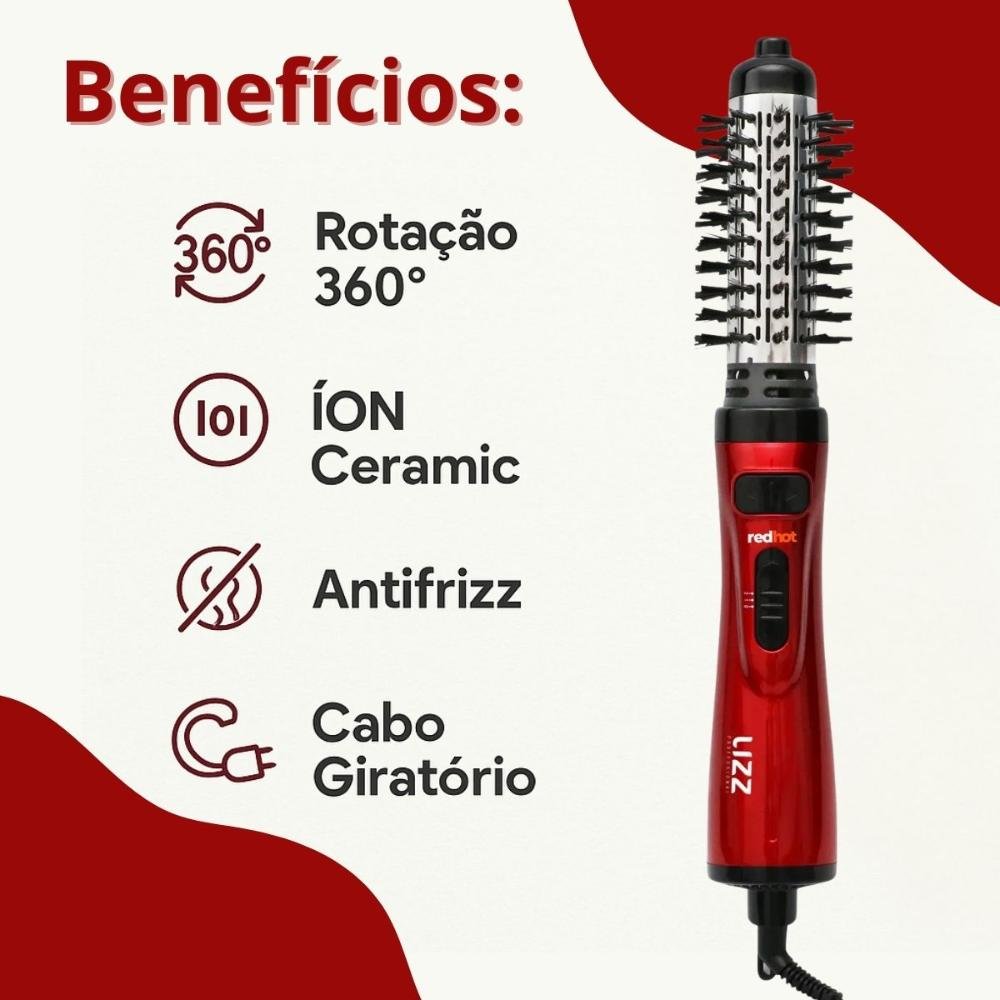 Escova Rotativa Lizz Red Hot 900W Bivolt Vermelho 2