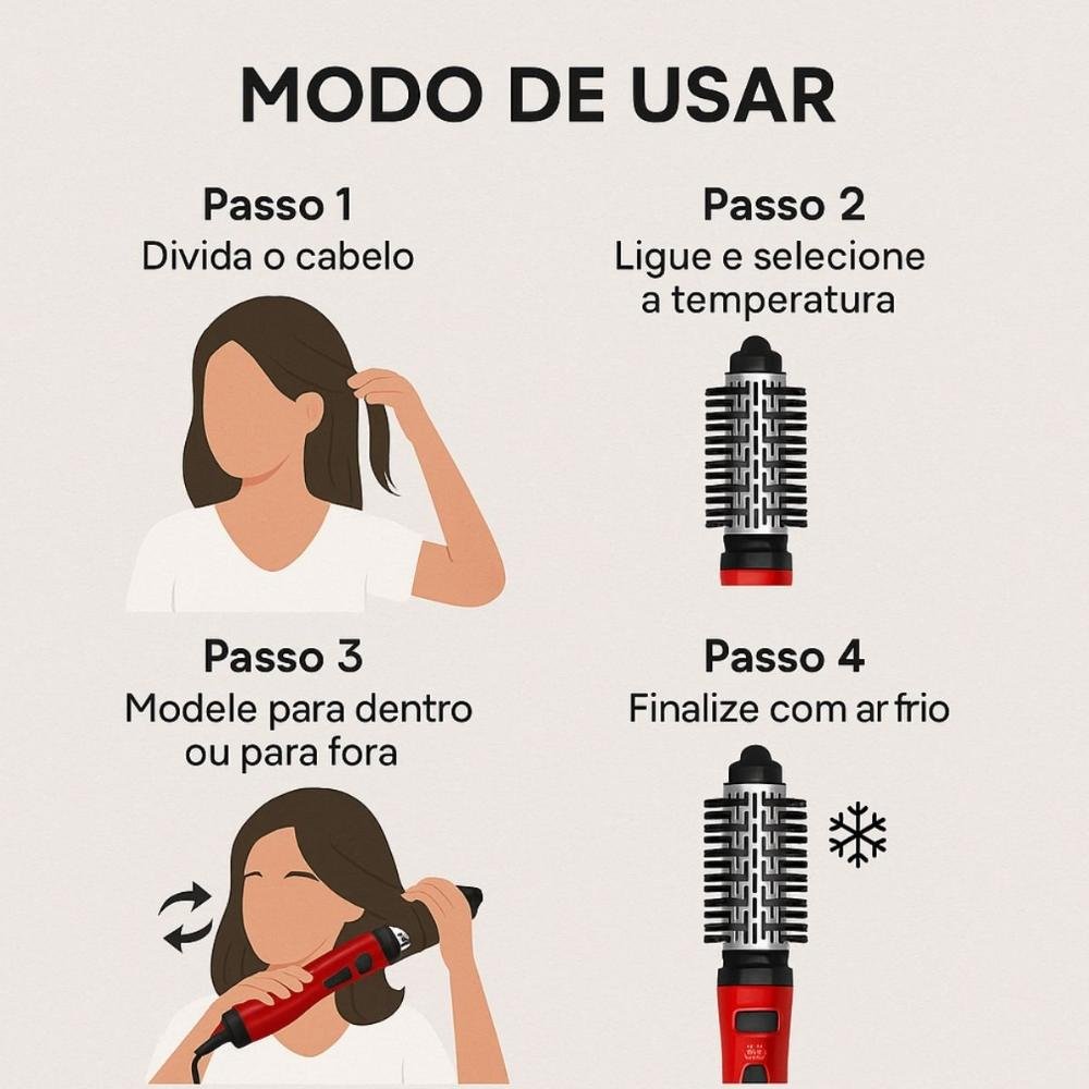 Escova Rotativa Lizz Red Hot 900W Bivolt Vermelho 5