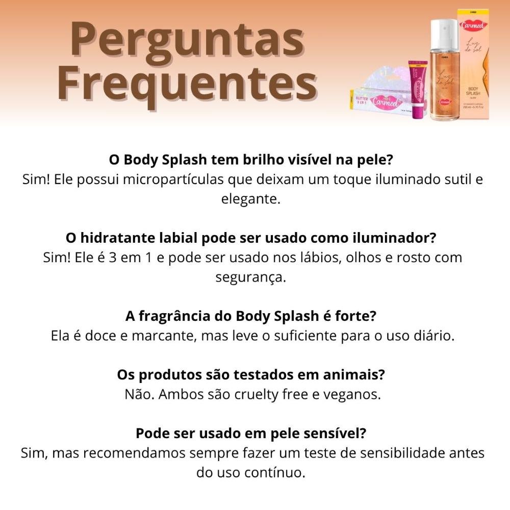 Kit Carmed: 01 Body Splash Luz do Sol 200ml e 01 Hidratante Labial Glitter 3 em 1 ÚNICO 5