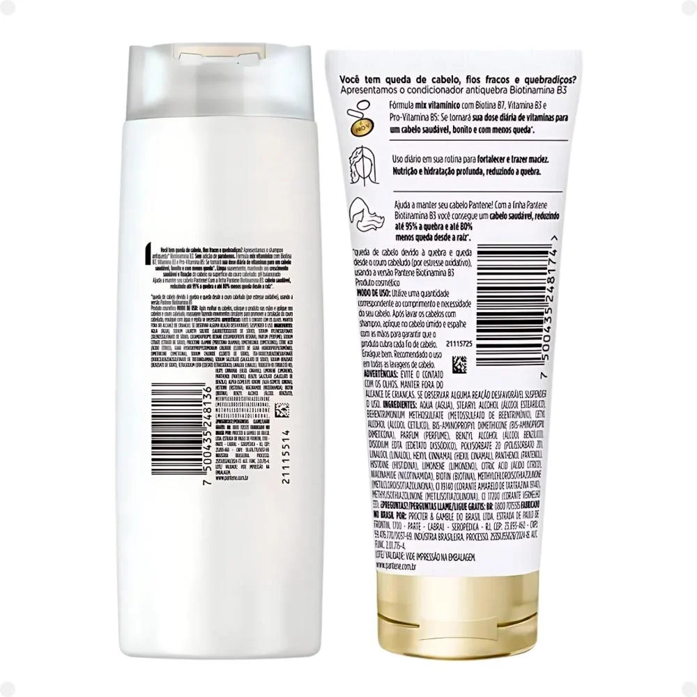 Kit Pantene Biotinamina B3 Antiqueda e Nutrição: Shampoo 175ml e Condicionador 150ml+ Tônico 52ml ÚNICO 3