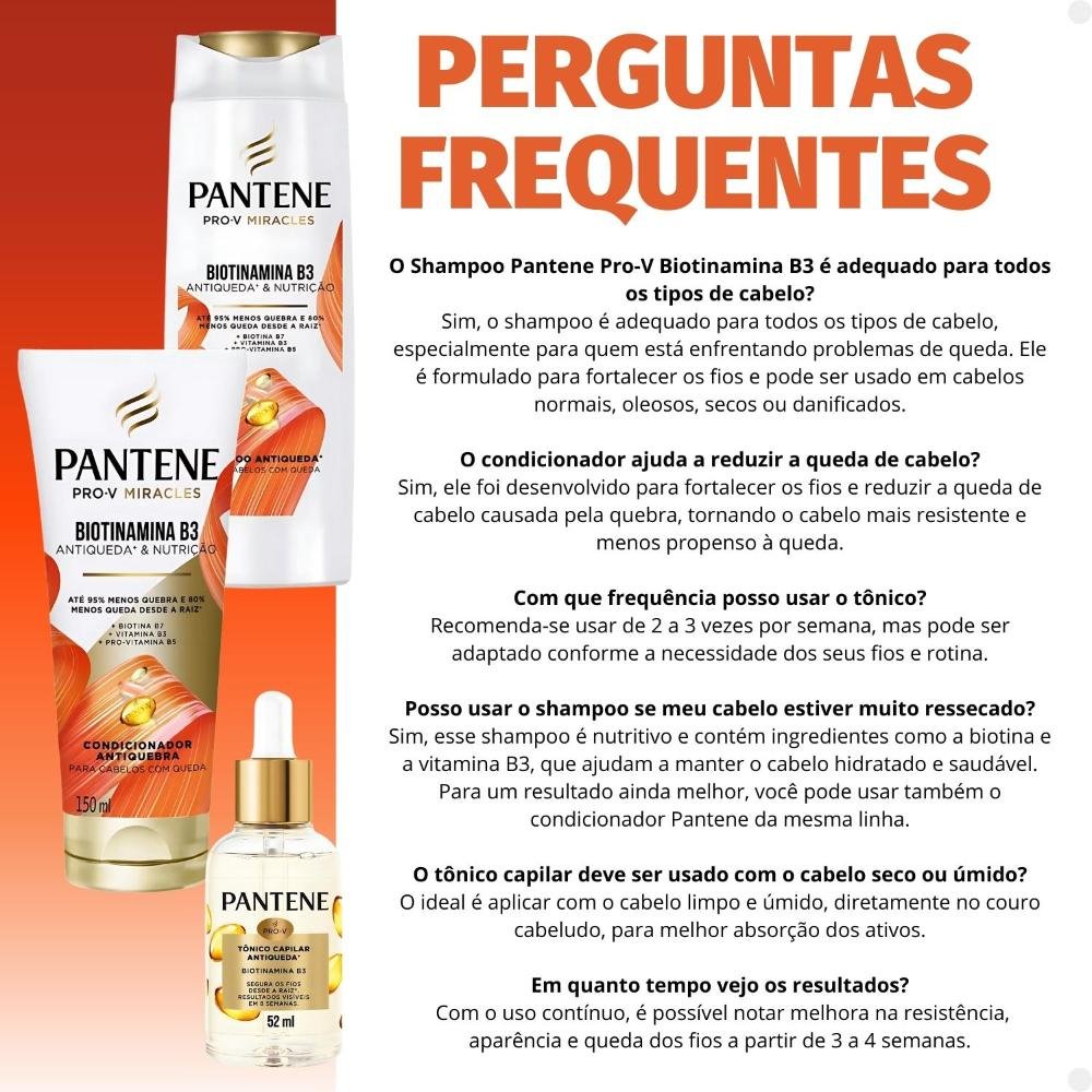 Kit Pantene Biotinamina B3 Antiqueda e Nutrição: Shampoo 175ml e Condicionador 150ml+ Tônico 52ml ÚNICO 7
