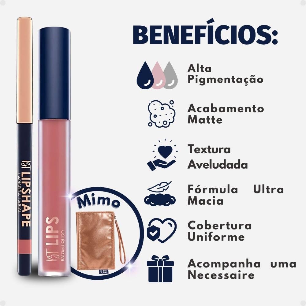 Kit Bruna Tavares Bt: Batom Líquido Victoria e Lapiseira Labial Rose Brown + Mimo Necessaire ÚNICO 2