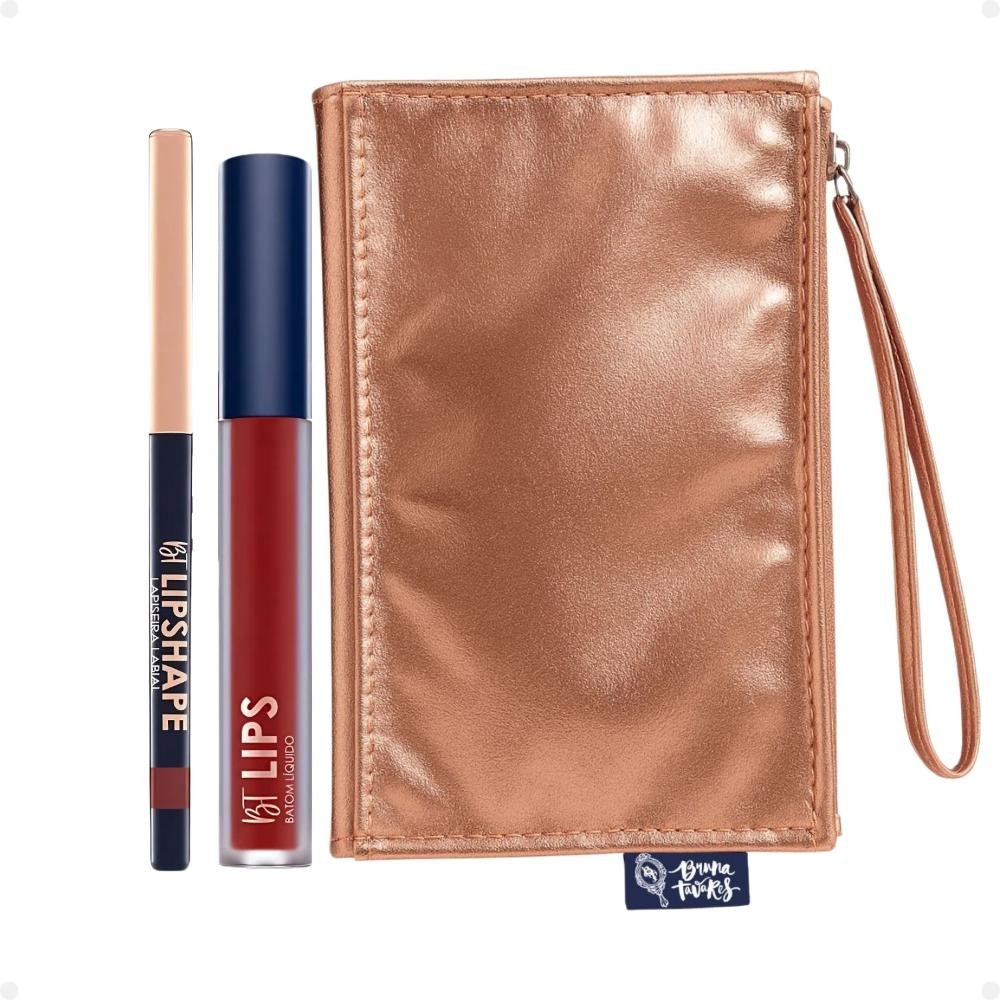 Kit Bruna Tavares Bt: Batom Líquido Roberta e Lapiseira Labial Red Carpet + Mimo Necessaire ÚNICO 1