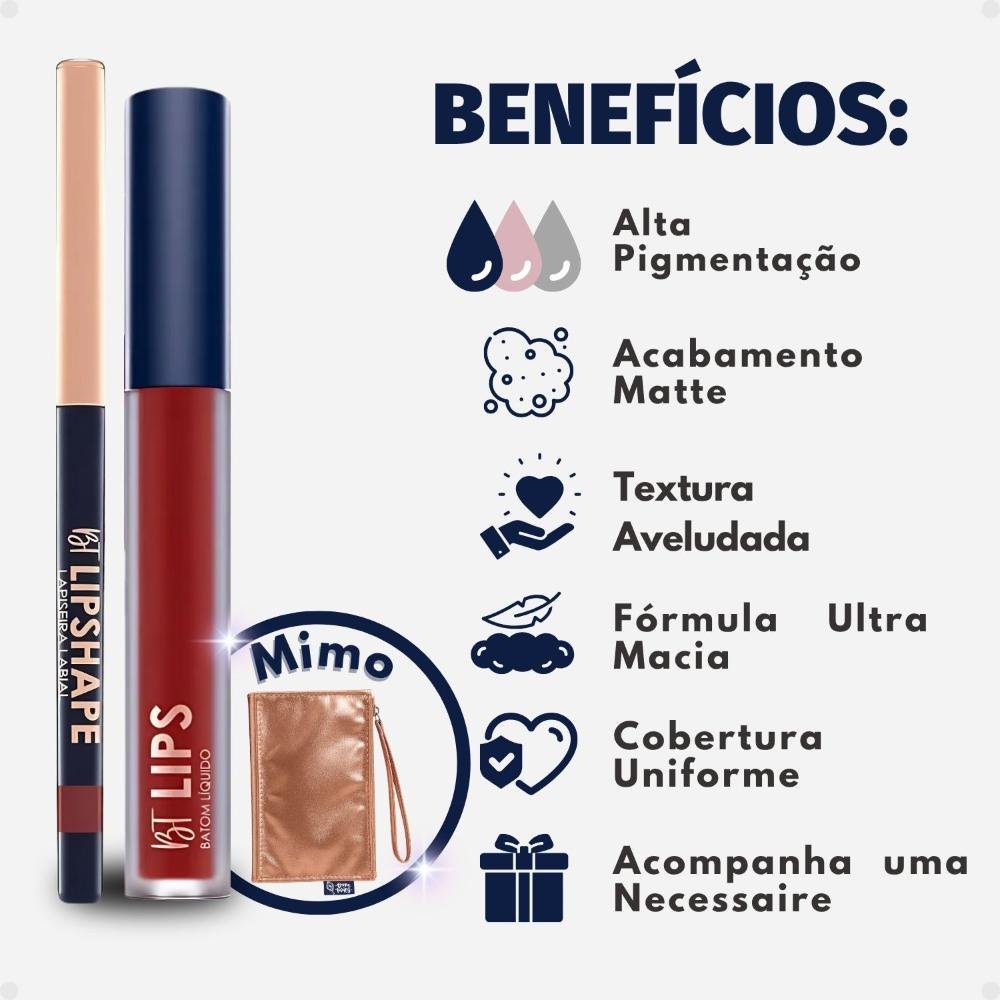 Kit Bruna Tavares Bt: Batom Líquido Roberta e Lapiseira Labial Red Carpet + Mimo Necessaire ÚNICO 2