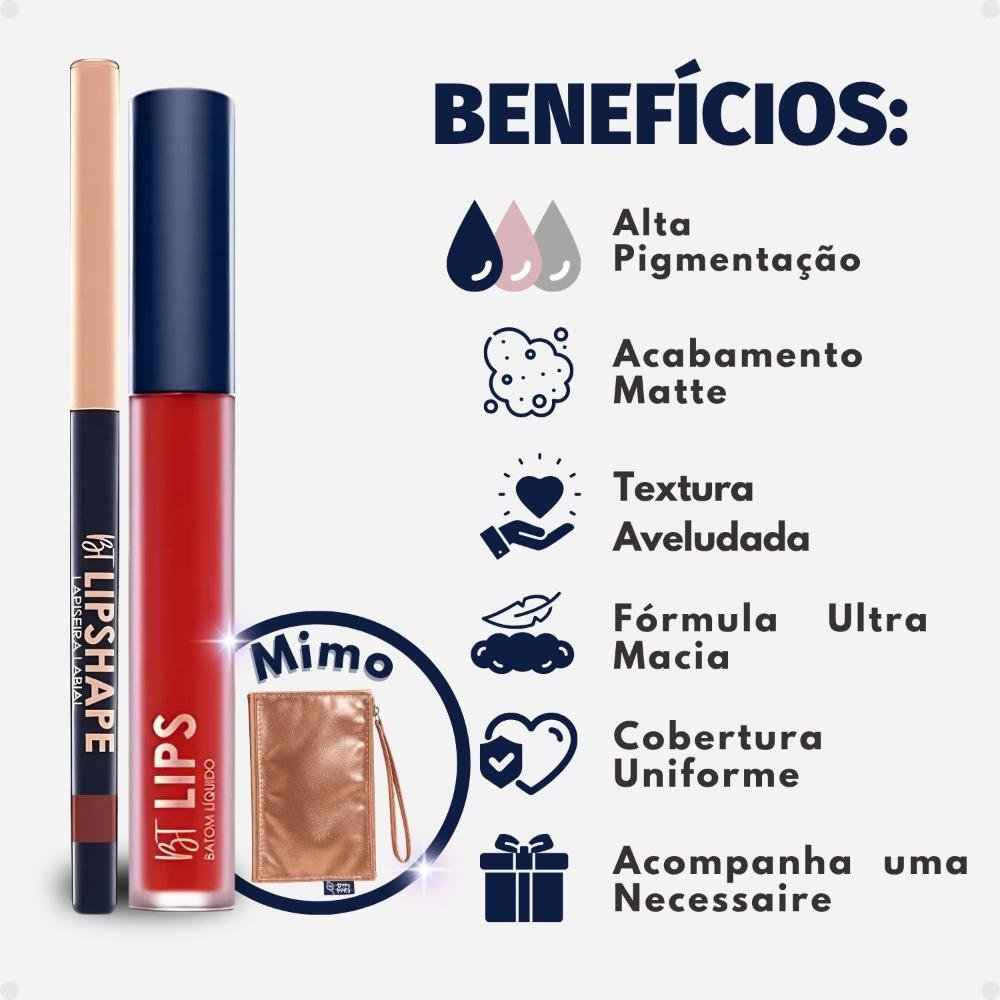 Kit Bruna Tavares Bt: Batom Líquido Bruna e Lapiseira Labial Red Carpet + Necessaire ÚNICO 2