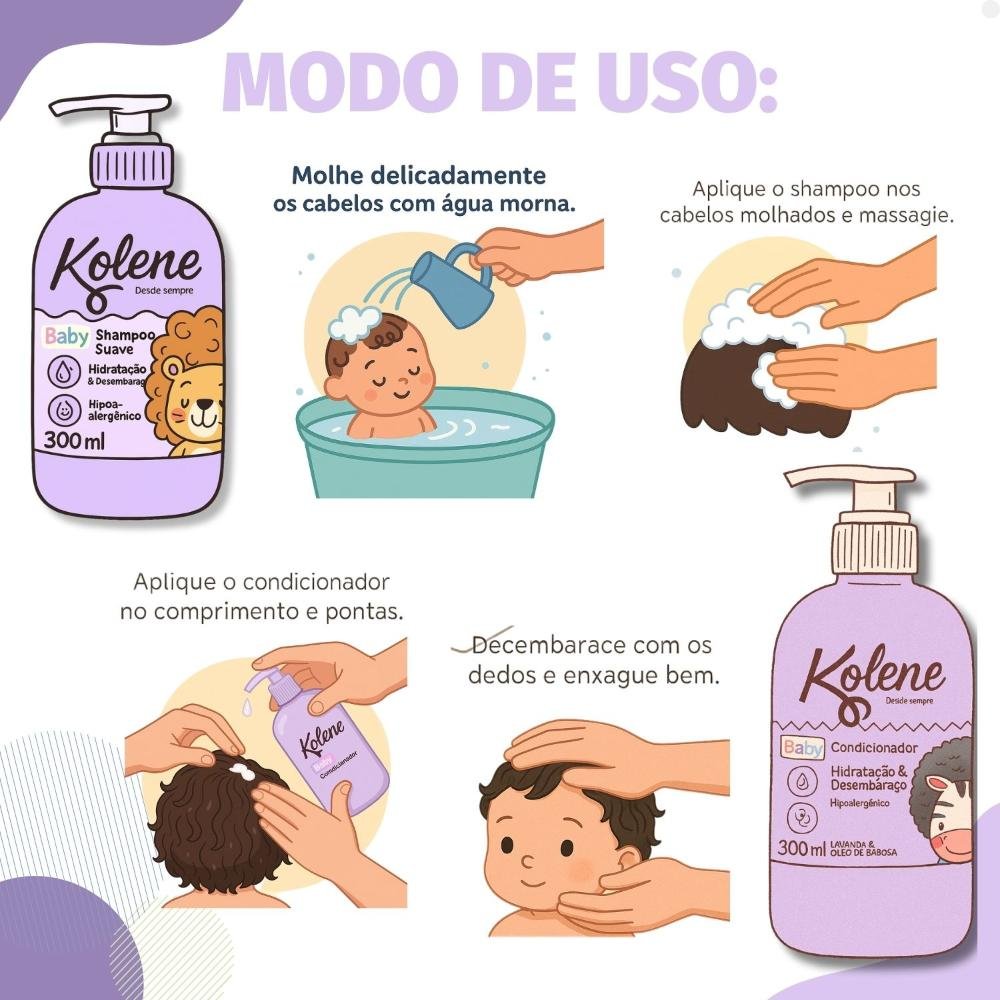 Kit Kolene Baby Hidratação e Desembaraço : Shampoo + Condicionador 300ml ÚNICO 4