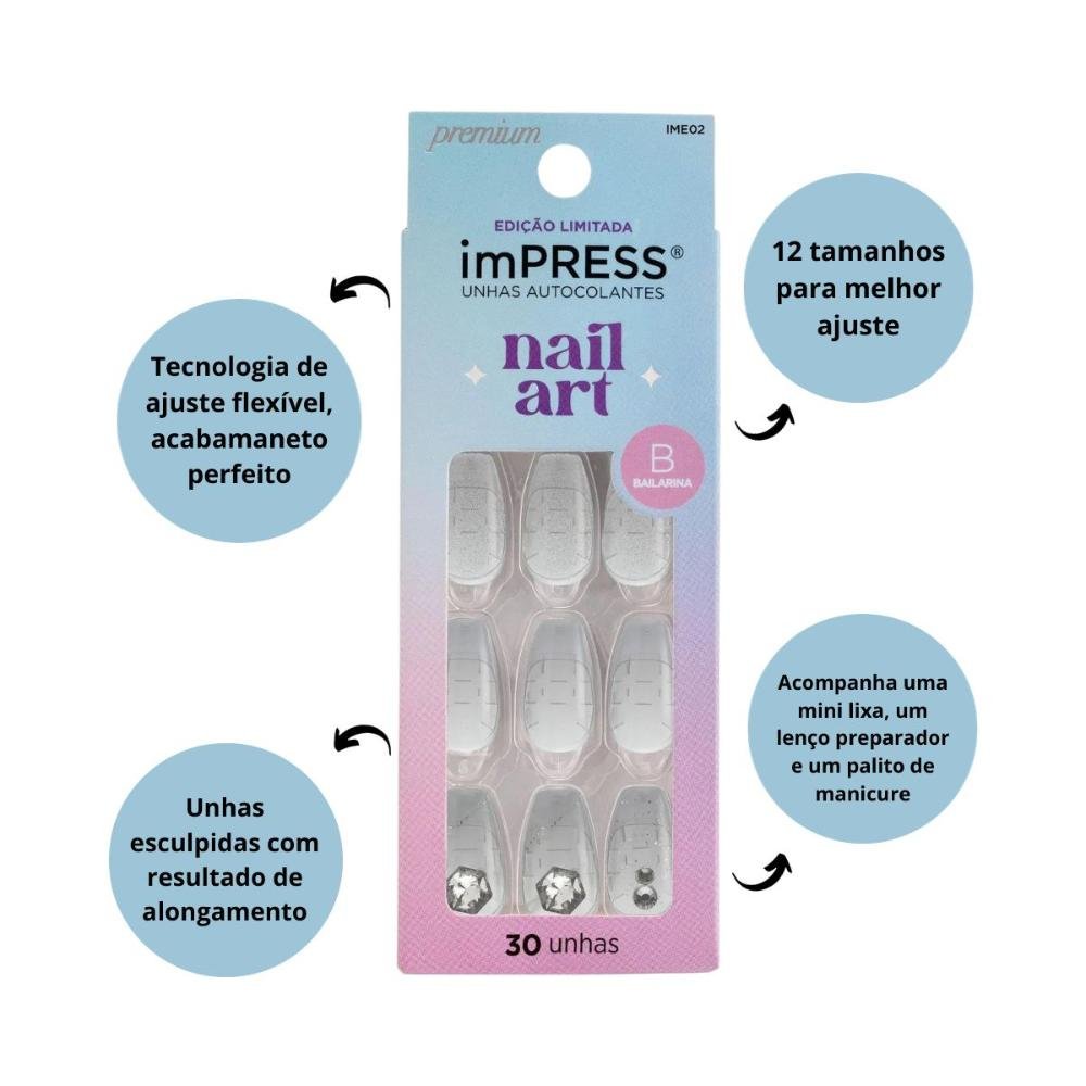 Unhas Autocolantes Kiss Impress Nail Art Legacy Bailarina C/30un Ime02 ÚNICO 2