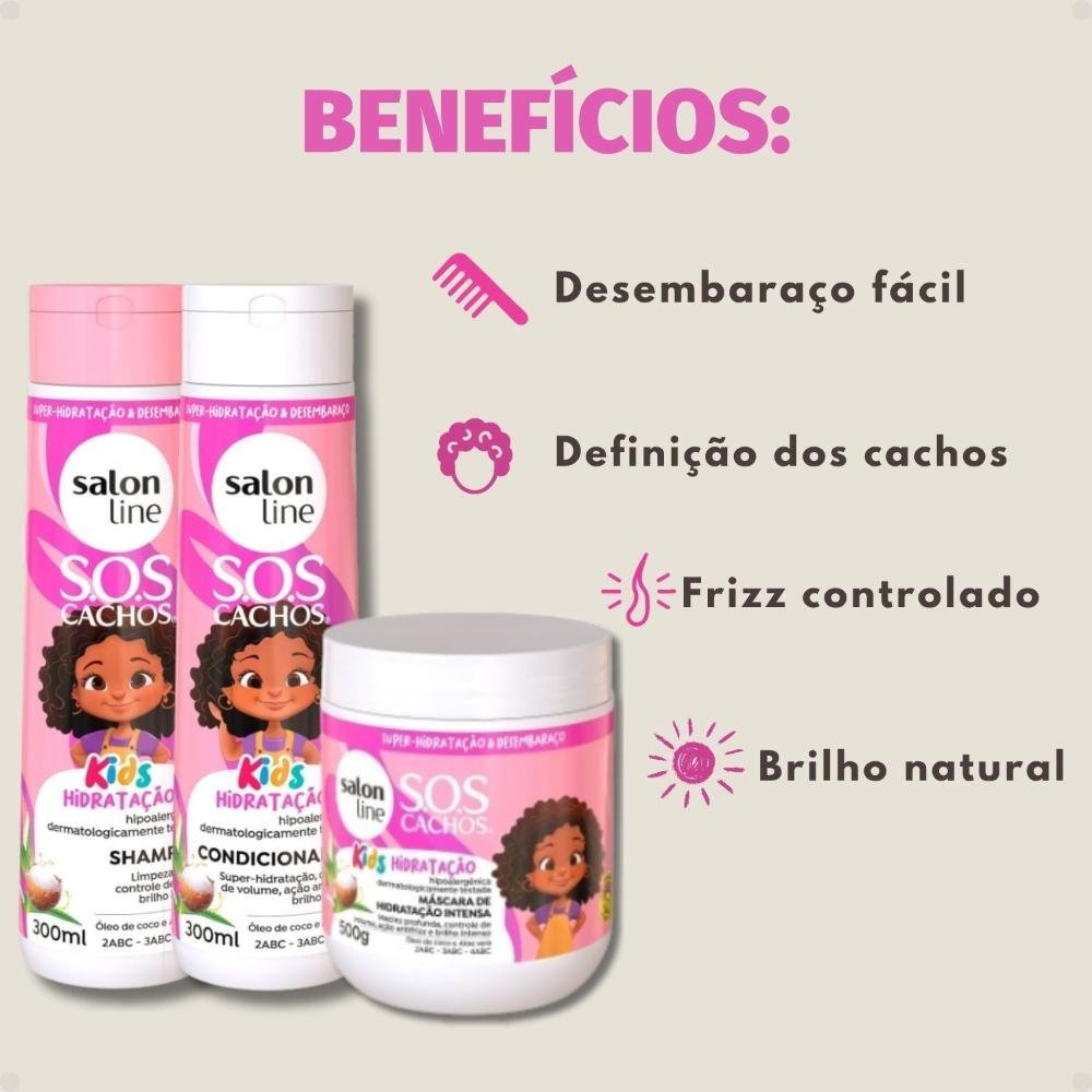 Kit Presente Salon Line S.O.S Kids Hidratação: Shampoo 300ml, Condicionador 300ml E Máscara 500g ÚNICO 2