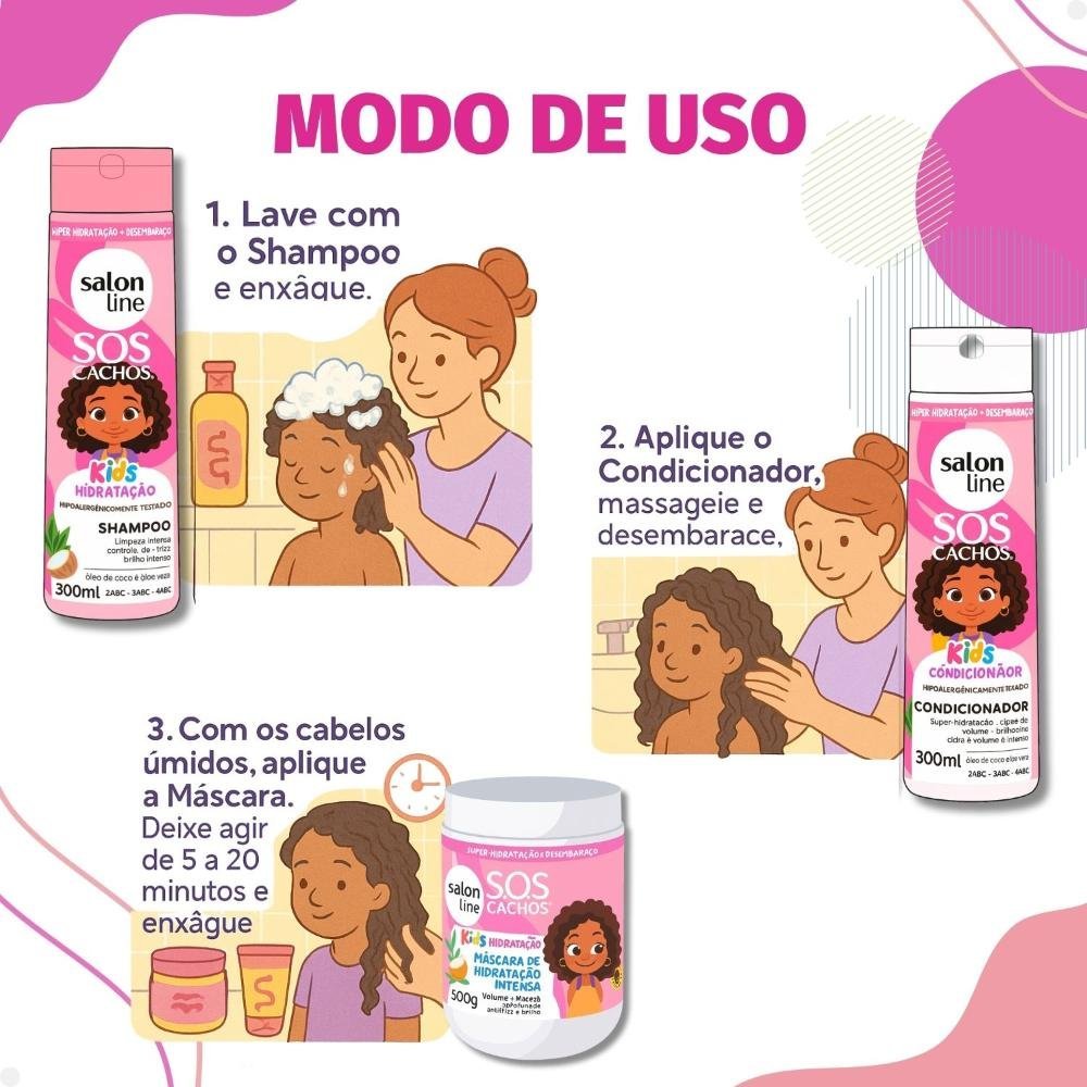 Kit Presente Salon Line S.O.S Kids Hidratação: Shampoo 300ml, Condicionador 300ml E Máscara 500g ÚNICO 4
