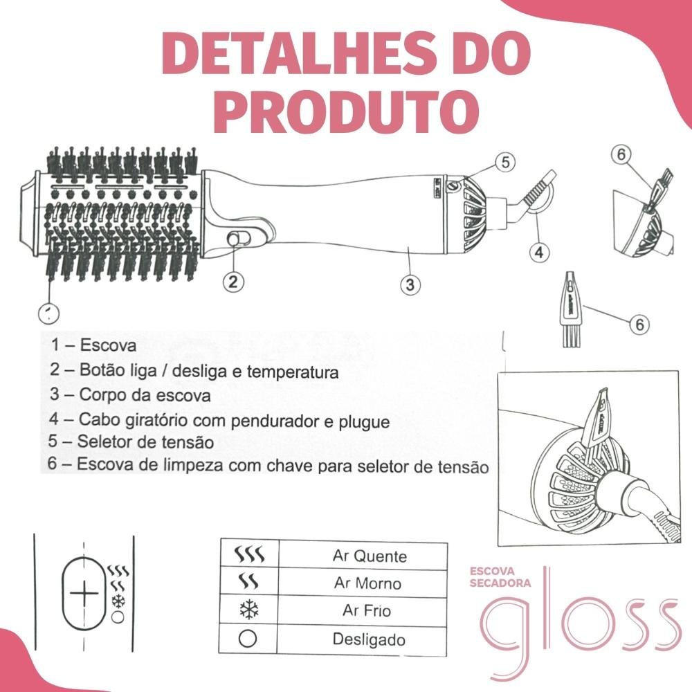 Escova Secadora Taiff Gloss Rose Bivolt Bivolt 3