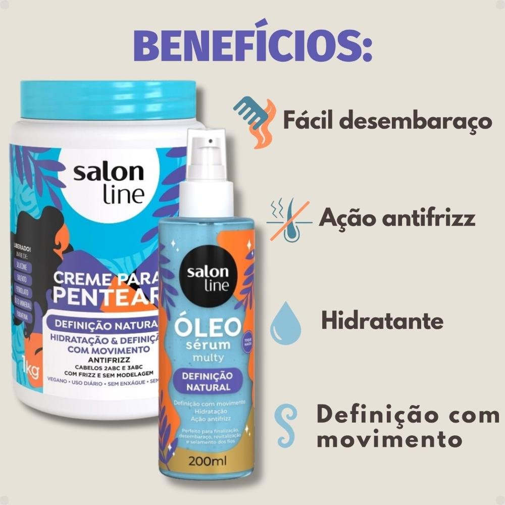 Kit Salon Line Definição Natural: 1 Creme de Pentear 1kg e 1 Óleo Sérum 200ml ÚNICO 2