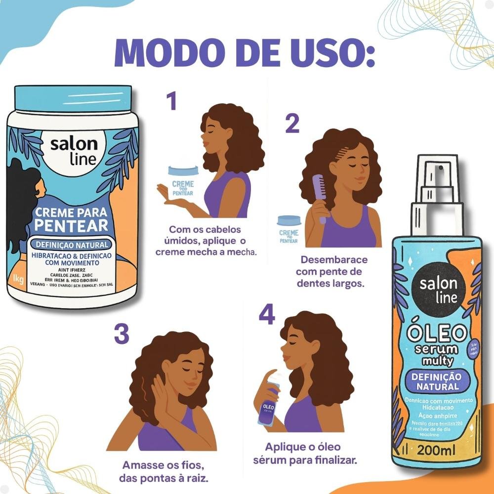 Kit Salon Line Definição Natural: 1 Creme de Pentear 1kg e 1 Óleo Sérum 200ml ÚNICO 4