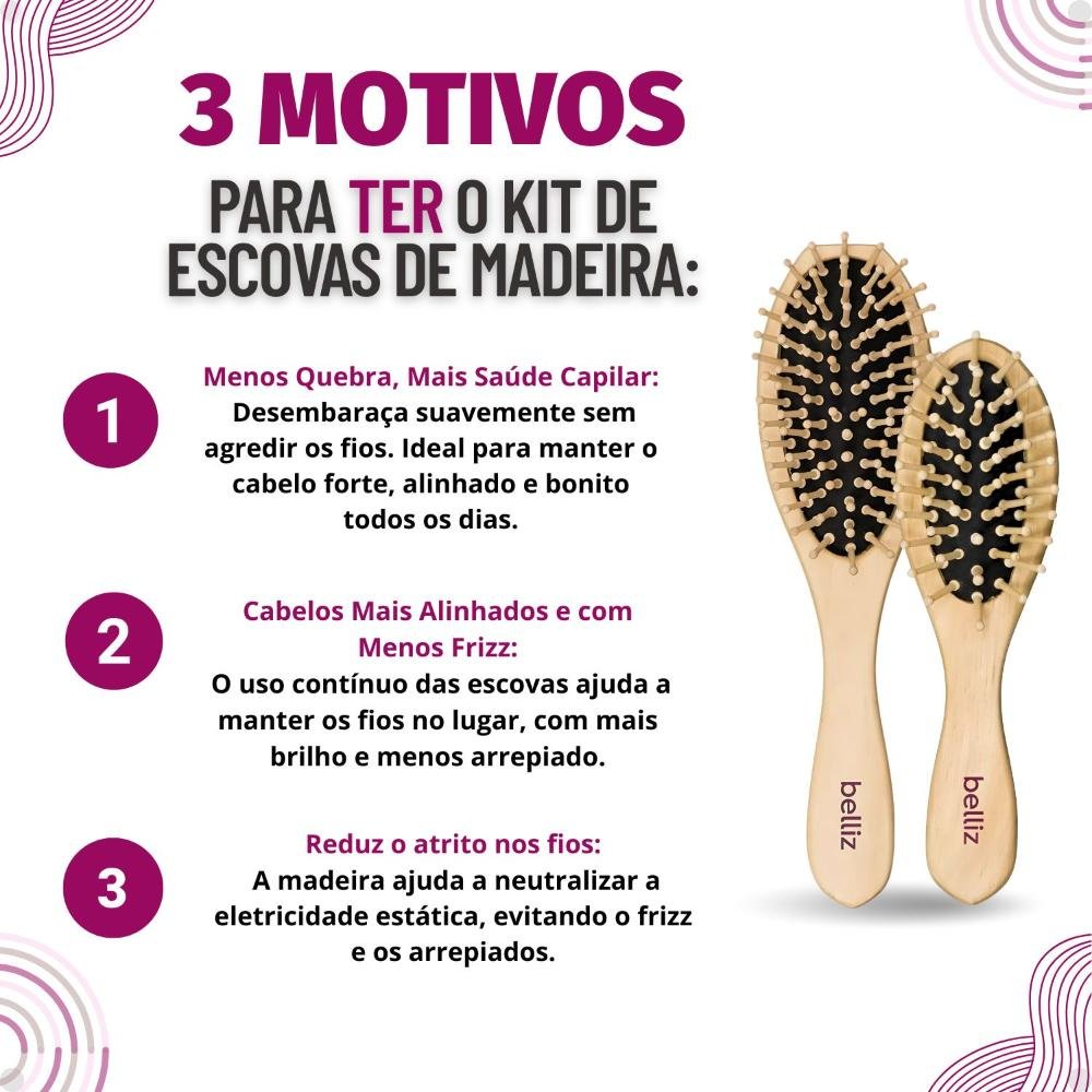 Kit Belliz Escova Madeira: 1 Oval cod.440 e 1 Pequena cod.443 ÚNICO 4