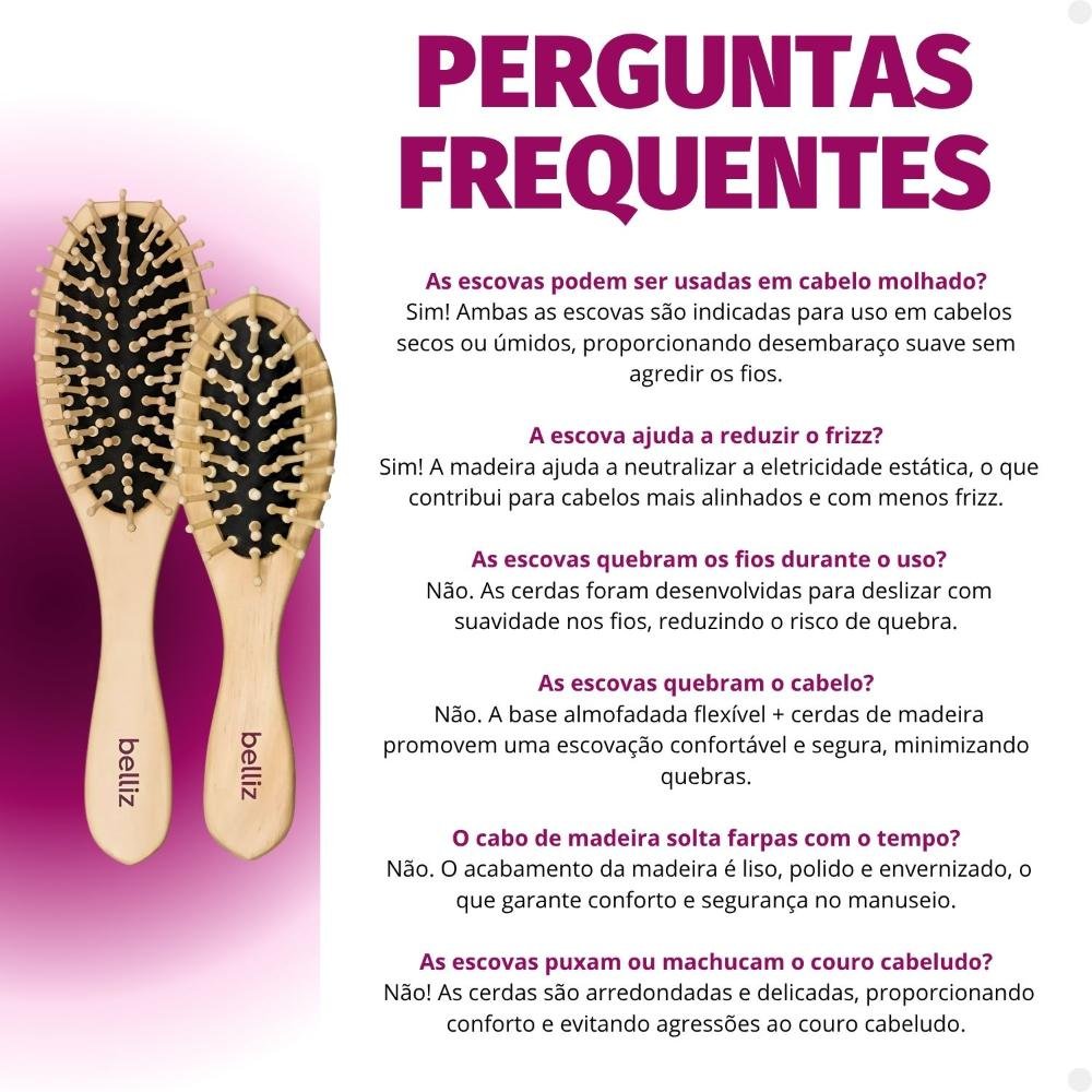 Kit Belliz Escova Madeira: 1 Oval cod.440 e 1 Pequena cod.443 ÚNICO 5