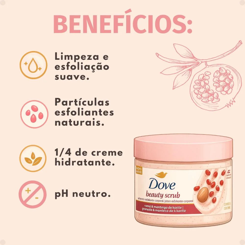 Sabonete Esfoliante Corporal Dove Beauty Scrub Romã e Manteiga de Karité 280g 280g 2