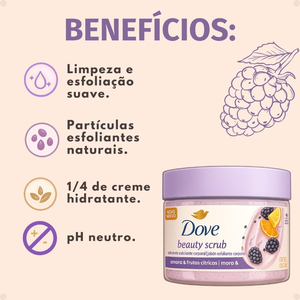Sabonete Esfoliante Corporal Dove Beauty Scrub Amora e Frutas Cítricas 280g 280g 2