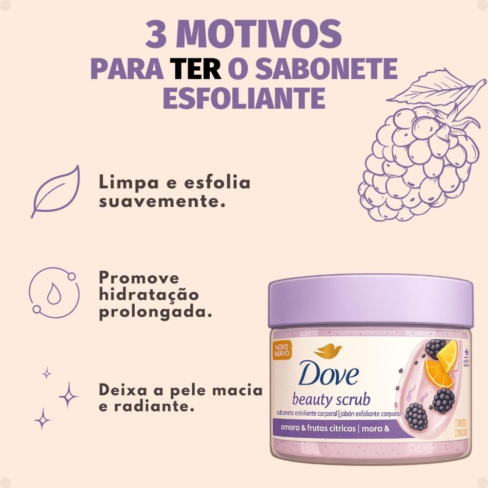 Sabonete Esfoliante Corporal Dove Beauty Scrub Amora e Frutas Cítricas 280g 280g 5