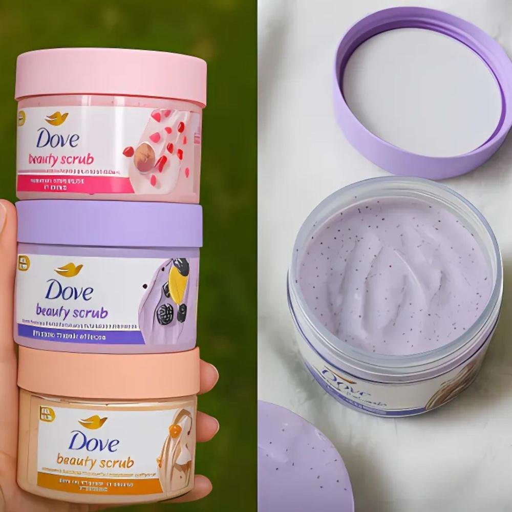 Kit Dove Sabonete Esfoliante Corporal Beauty Scrub: Amora e Frutas Cítricas, Romã e Manteiga de Karité e Coco e Açucar Mascavo 280g ÚNICO 3