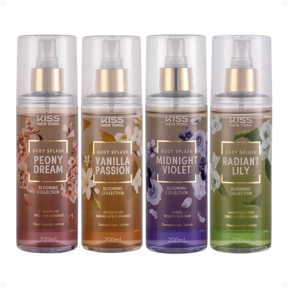 Kit Kiss New York Body Splash Blooming Collection: Peony Dream, Vanilla Passion, Midnight Violet e Radiant Lily