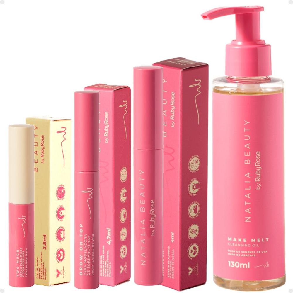 Kit Natalia Beauty by Ruby Rose: Sérum Two Much, Cera Brow On Top, Gel Brow Boss e Cleansing Oil