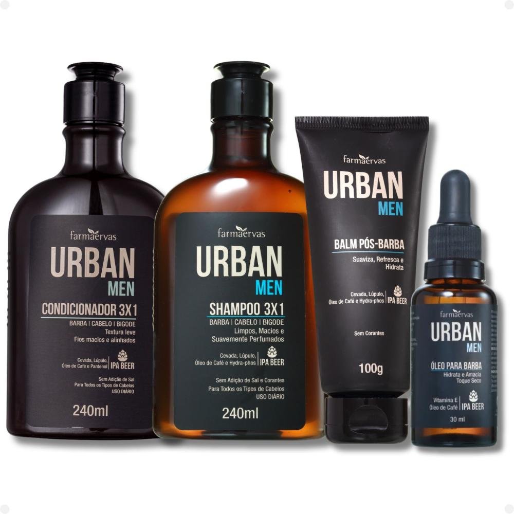 Kit Farmaervas Urban Men: Shampoo, Condicionador, Óleo e Balm