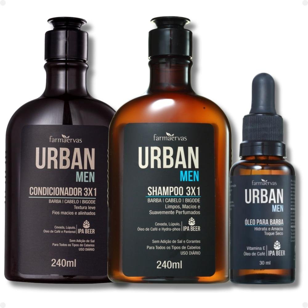 Kit Farmaervas Urban Men: Shampoo, Condicionador e Óleo 3x1