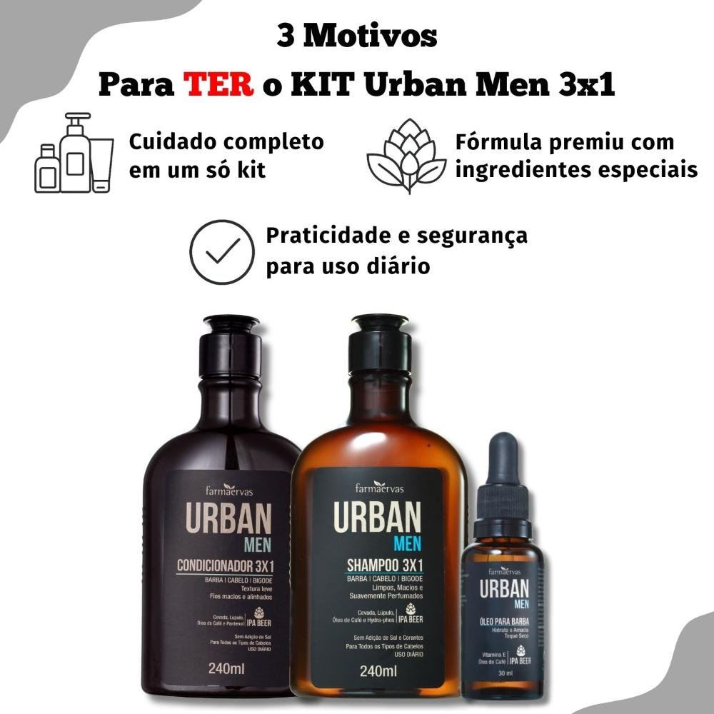 Kit Farmaervas Urban Men: Shampoo, Condicionador e Óleo 3x1 ÚNICO 4