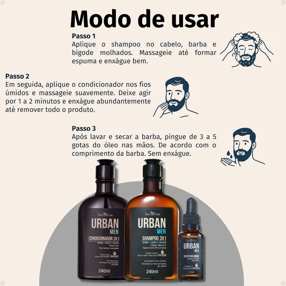 Kit Farmaervas Urban Men: Shampoo, Condicionador e Óleo 3x1 ÚNICO 5