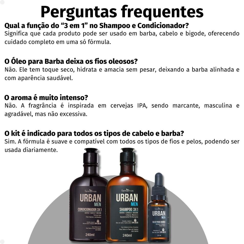 Kit Farmaervas Urban Men: Shampoo, Condicionador e Óleo 3x1 ÚNICO 6