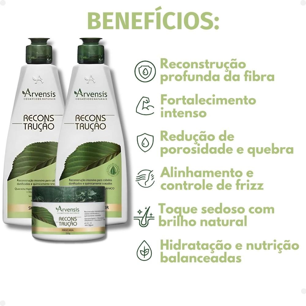 Kit Arvensis Reconstrução: Shampoo 300ml, Condicionador 300ml e Máscara 250g ÚNICO 2