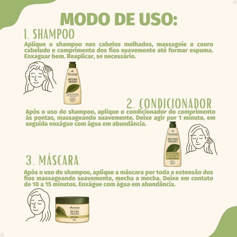 Kit Arvensis Reconstrução: Shampoo 300ml, Condicionador 300ml e Máscara 250g ÚNICO 4