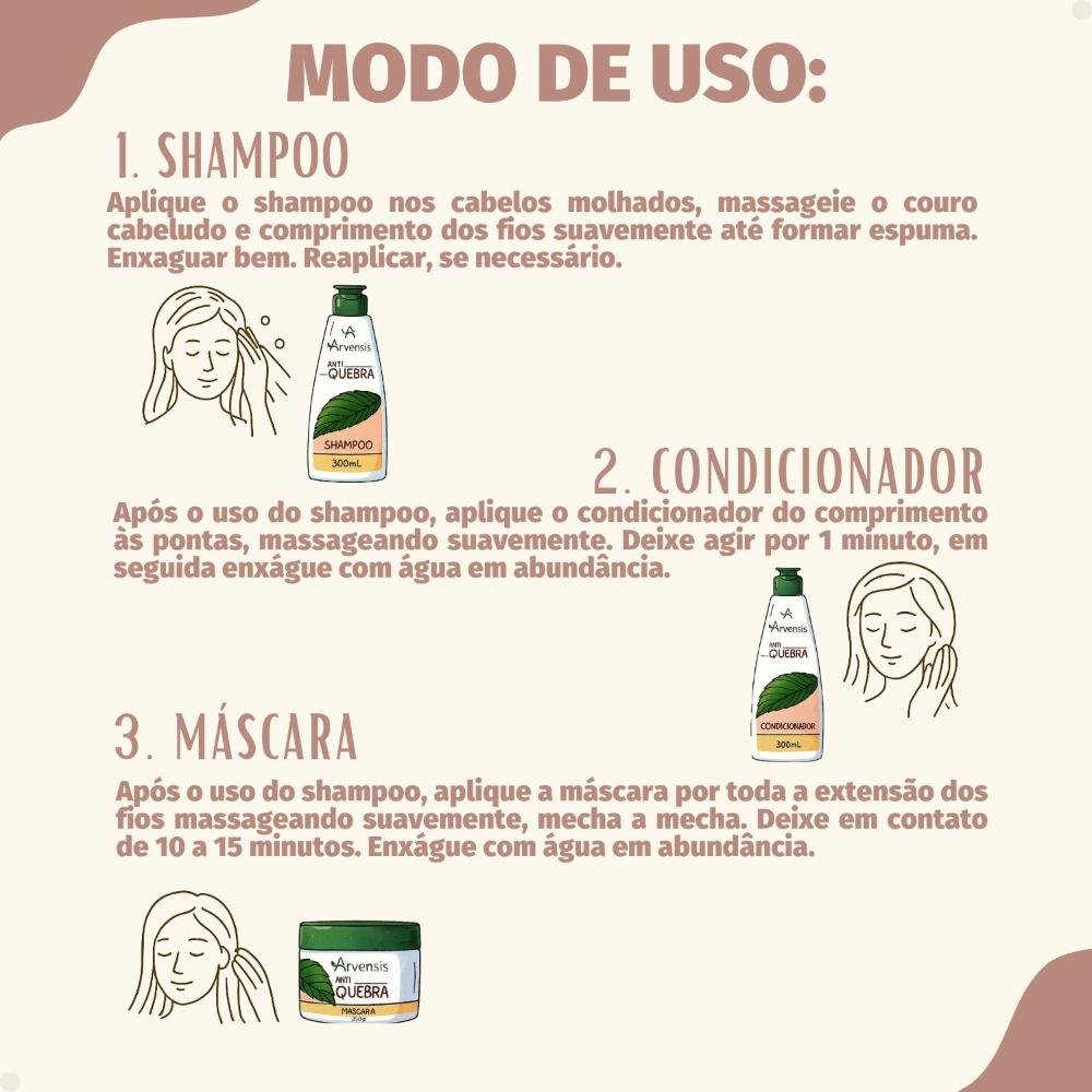 Kit Arvensis Anti Quebra: Shampoo 300ml, Condicionador 300ml e Máscara 250g ÚNICO 4