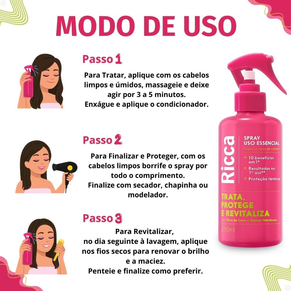 Spray Uso Essencial Ricca Trata, Protege e Revitaliza 250ml 250ml 5