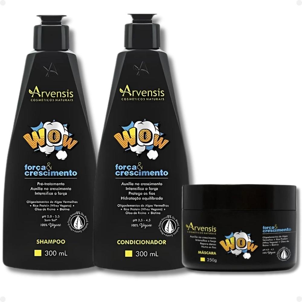 Kit Arvensis WOW: Shampoo 300ml, Condicionador 300ml e Máscara 250g