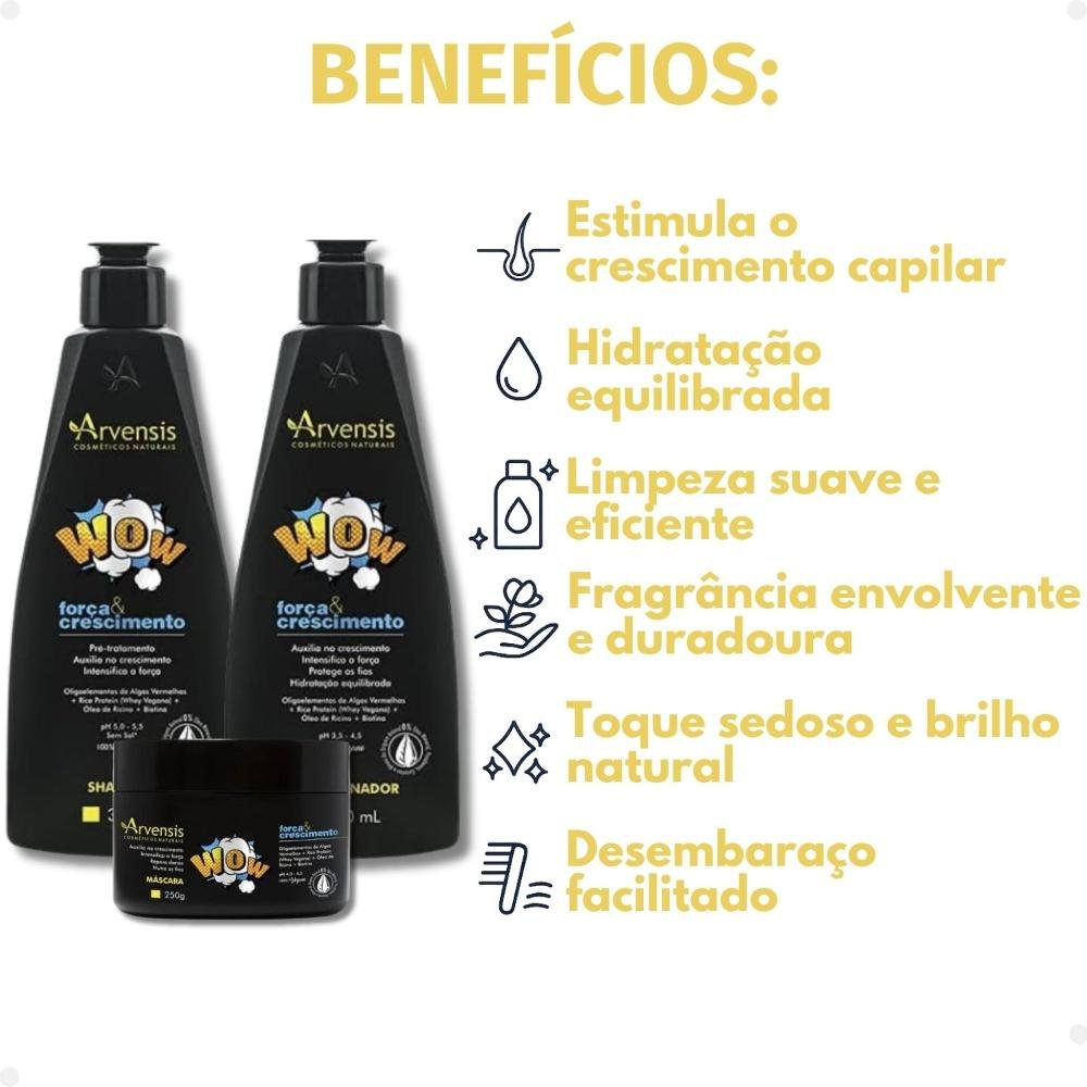 Kit Arvensis WOW: Shampoo 300ml, Condicionador 300ml e Máscara 250g ÚNICO 2