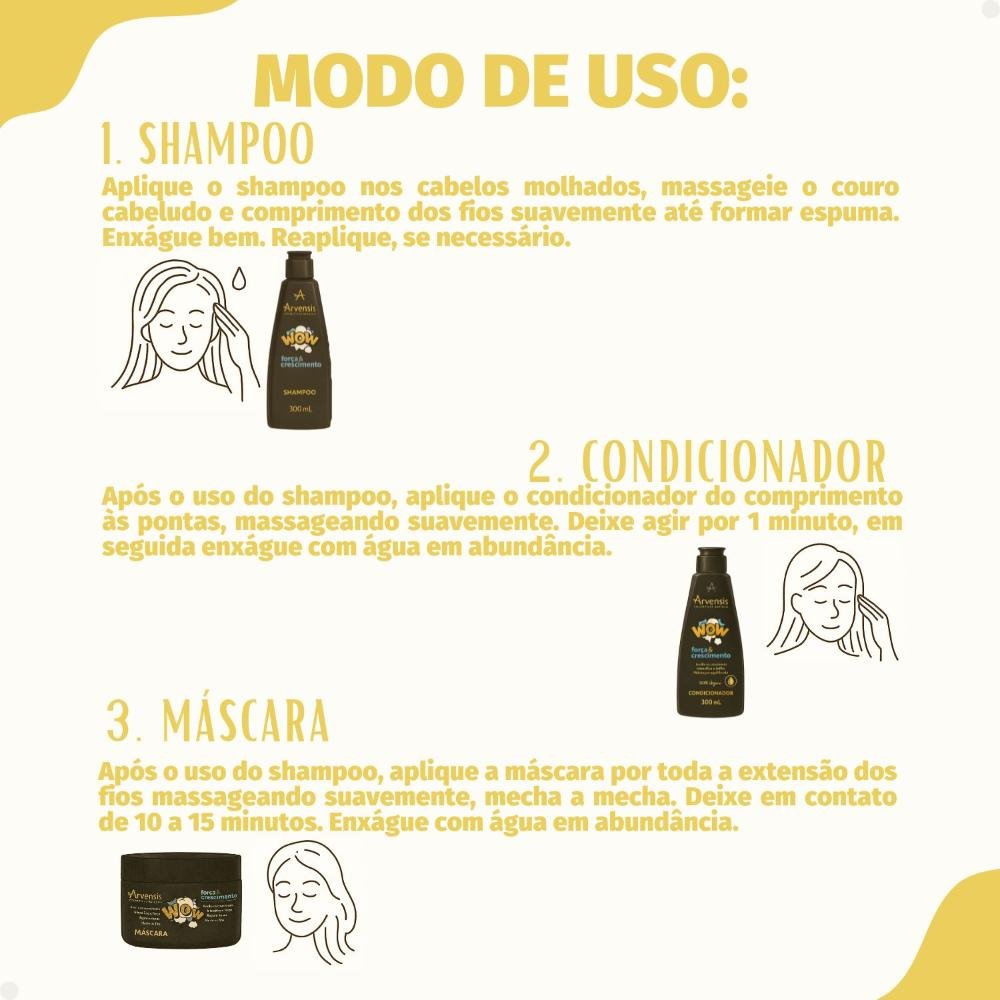 Kit Arvensis WOW: Shampoo 300ml, Condicionador 300ml e Máscara 250g ÚNICO 4